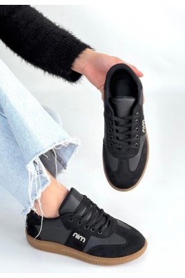 Kadın Sneaker Siyah Cilt Bağcıklı Günlük Spor Ayakkabı
