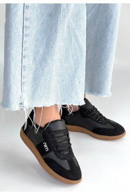 Kadın Sneaker Siyah Cilt Bağcıklı Günlük Spor Ayakkabı
