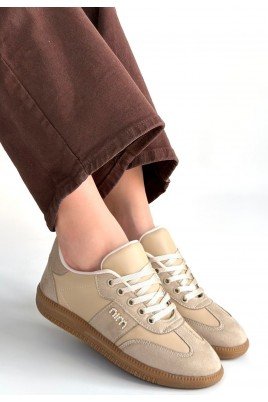 Kadın Sneaker Bej Cilt Bağcıklı Günlük Spor Ayakkabı