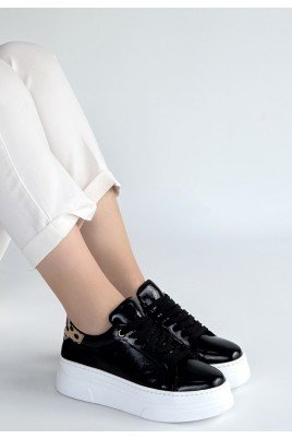 Kadın Sneaker Siyah Rugan Bağcıklı Günlük Spor Ayakkabı