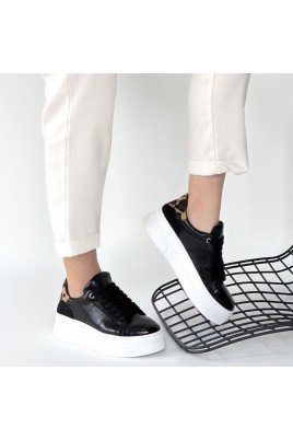 Kadın Sneaker Siyah Rugan Bağcıklı Günlük Spor Ayakkabı