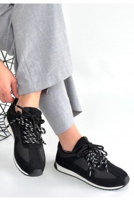 Kadın Sneaker Siyah Nubuk Bağcıklı Günlük Spor Ayakkabı