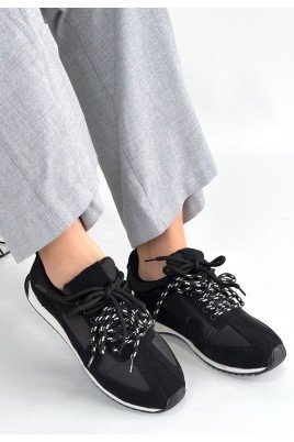 Kadın Sneaker Siyah Nubuk Bağcıklı Günlük Spor Ayakkabı