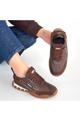 Kadın Sneaker Kahverengi Nubuk Bağcıklı Günlük Spor Ayakkabı