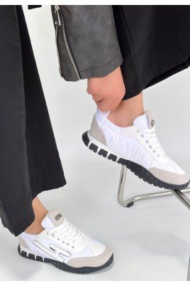 Kadın Sneaker Beyaz Nubuk Bağcıklı Günlük Spor Ayakkabı