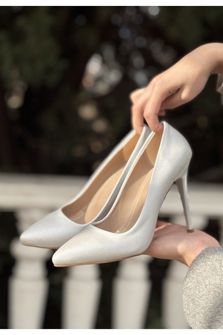 Kadın Stiletto Topuklu Ayakkabı Ten Saten Şık İnce Topuk Abiye Gece