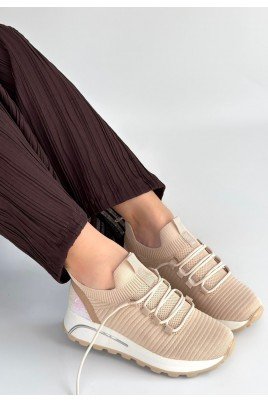 Kadın Sneaker Bej Triko Bağcıklı Günlük Spor Ayakkabı
