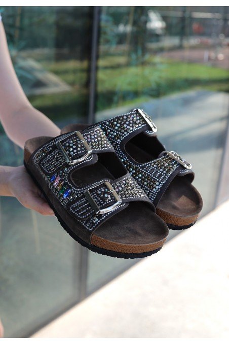 Kadın Terlik Kahverengi Nubuk Boncuk İşlemeli Günlük Yazlık Rahat