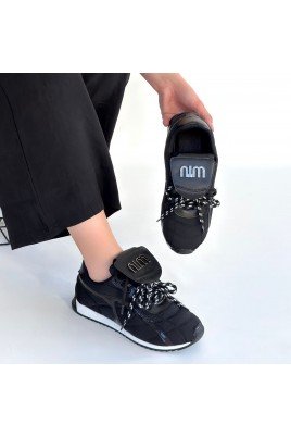 Kadın Sneaker Siyah Cilt Bağcıklı Günlük Spor Ayakkabı Paraşüt Detaylı