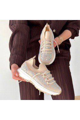 Kadın Sneaker Bej Triko Bağcıklı Günlük Spor Ayakkabı