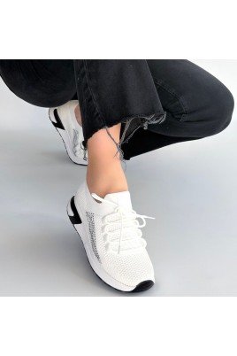 Belan Beyaz Triko Bağcıklı Spor Ayakkabı