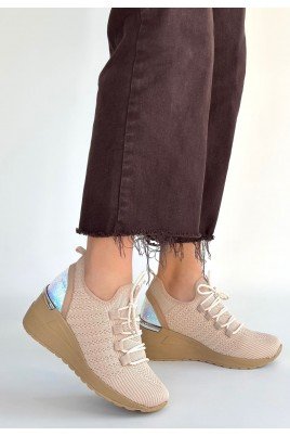 Kadın Sneaker Bej Triko Bağcıklı Günlük Spor Ayakkabı