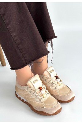 Kadın Sneaker Bej Nubuk Bağcıklı Günlük Spor Ayakkabı