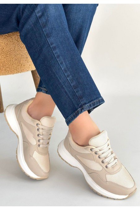 Kadın Sneaker Vizon Cilt Bağcıklı Günlük Spor Ayakkabı