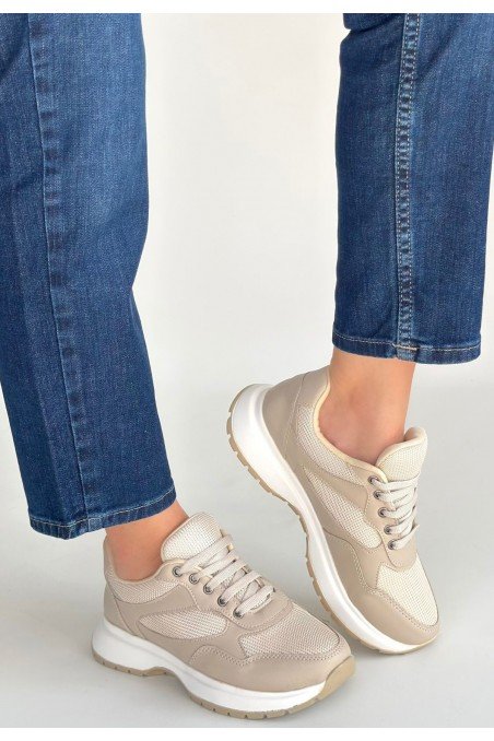 Kadın Sneaker Vizon Cilt Bağcıklı Günlük Spor Ayakkabı