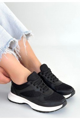 Kadın Sneaker Siyah Cilt Bağcıklı Günlük Spor Ayakkabı Simli