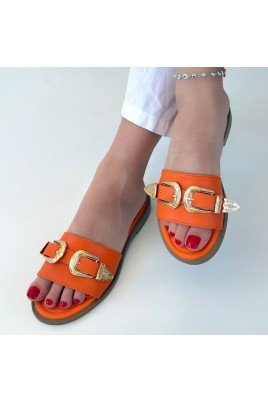Kadın Terlik Turuncu Cilt Günlük Yazlık Rahat