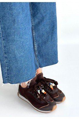 Kadın Sneaker Kahverengi Cilt Bağcıklı Günlük Spor Ayakkabı