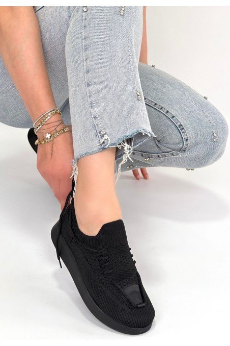 Kadın Sneaker Siyah Triko Bağcıklı Günlük Spor Ayakkabı