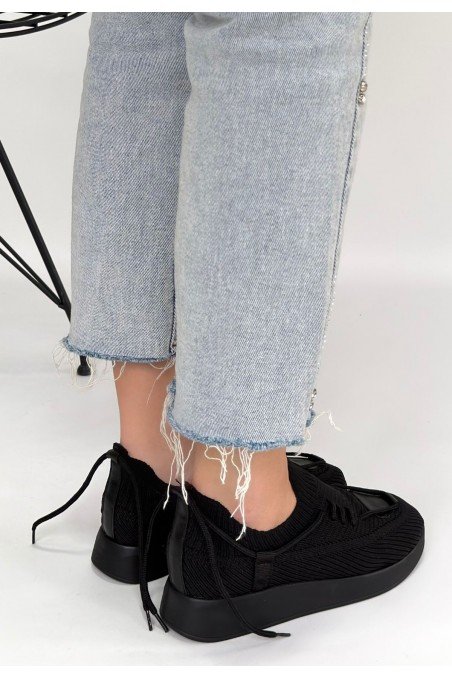 Kadın Sneaker Siyah Triko Bağcıklı Günlük Spor Ayakkabı