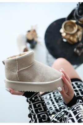 Kadın Bot Bej Süet Kısa Bot Rahat Taban Günlük Kullanım