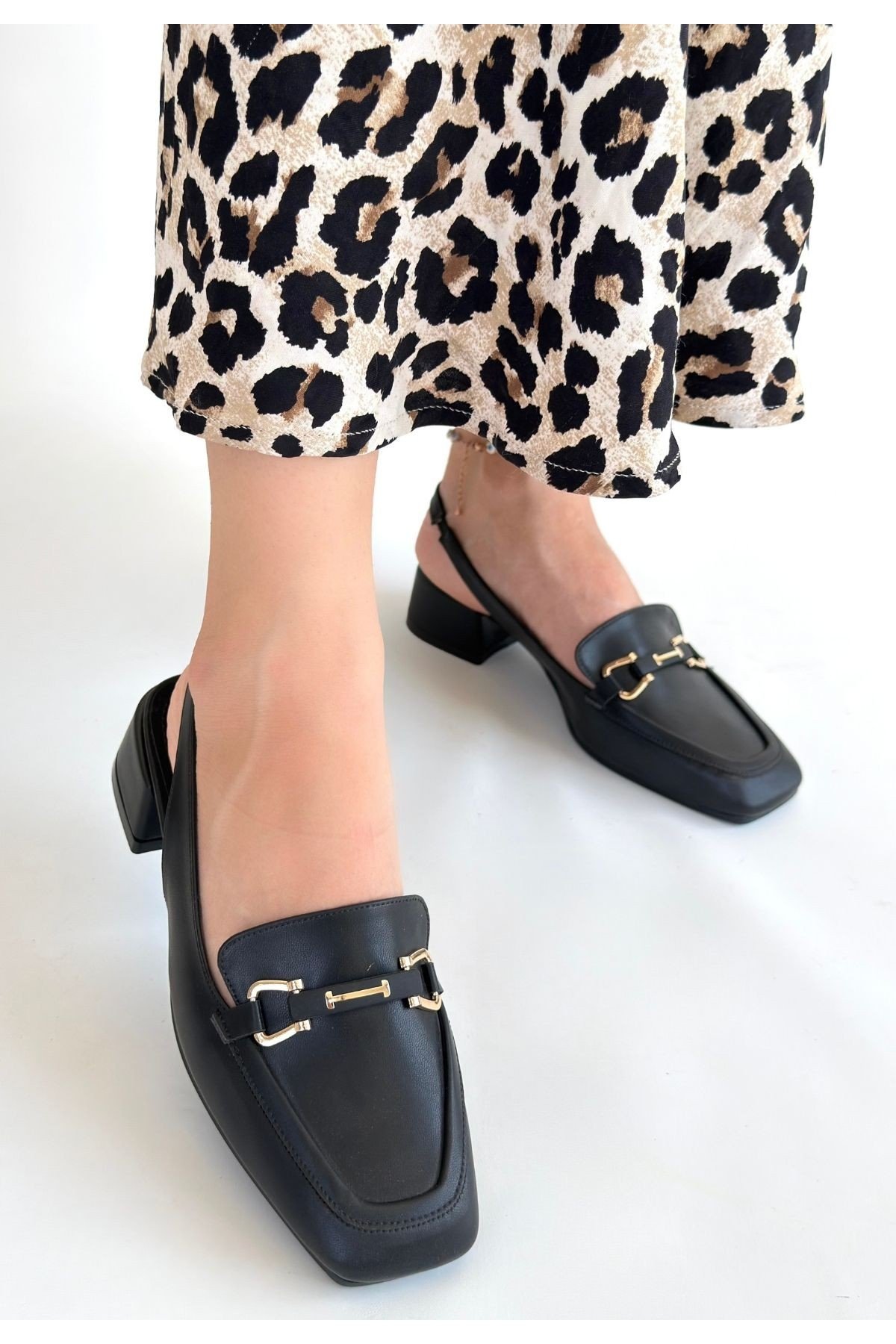 Kadın Topuklu Ayakkabı Siyah Cilt Ofis & Günlük Şık