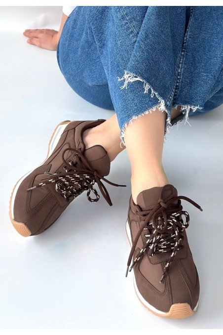 Kadın Sneaker Kahverengi Nubuk Bağcıklı Günlük Spor Ayakkabı