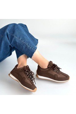 Kadın Sneaker Kahverengi Nubuk Bağcıklı Günlük Spor Ayakkabı