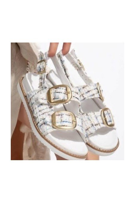 Olira Beyaz Simli Kemerli Sandalet
