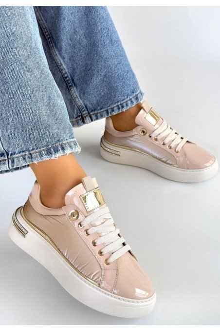 Kadın Sneaker Bej Rugan Bağcıklı Günlük Spor Ayakkabı Paraşüt Detaylı