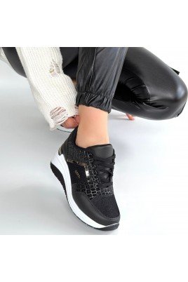 Kadın Sneaker Siyah Cilt Bağcıklı Günlük Spor Ayakkabı