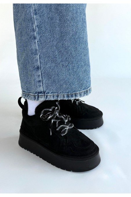 Muden Siyah Süet Bağcıklı Bot