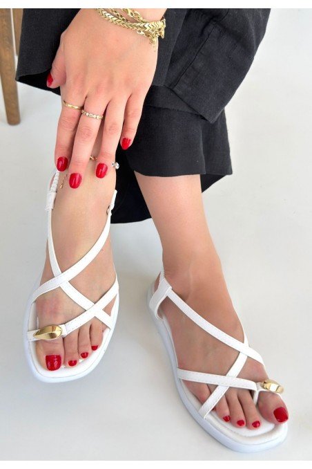 Enjali Beyaz Cilt Sandalet
