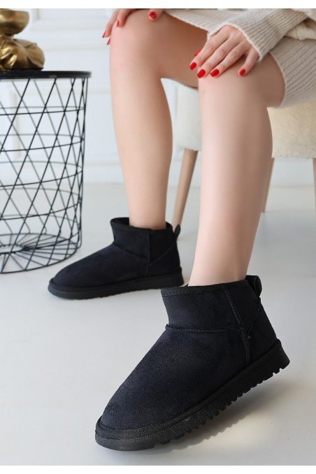 Kadın Bot Siyah Süet Kısa Bot Rahat Taban Günlük Kullanım