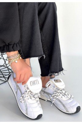 Kadın Sneaker Beyaz Cilt Bağcıklı Günlük Spor Ayakkabı Paraşüt Detaylı