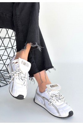 Kadın Sneaker Beyaz Cilt Bağcıklı Günlük Spor Ayakkabı Paraşüt Detaylı