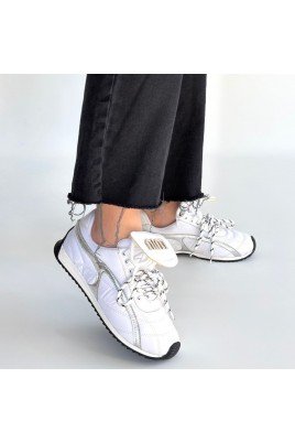 Kadın Sneaker Beyaz Cilt Bağcıklı Günlük Spor Ayakkabı Paraşüt Detaylı