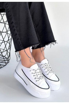 Kadın Sneaker Beyaz Keten Bağcıklı Günlük Spor Ayakkabı