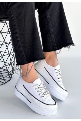 Kadın Sneaker Beyaz Keten Bağcıklı Günlük Spor Ayakkabı