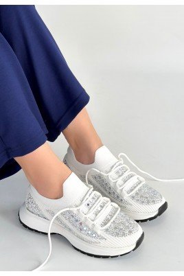 Kadın Sneaker Beyaz Triko Bağcıklı Günlük Spor Ayakkabı