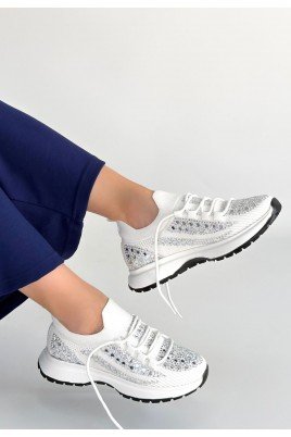 Kadın Sneaker Beyaz Triko Bağcıklı Günlük Spor Ayakkabı