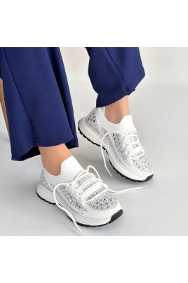 Kadın Sneaker Beyaz Triko Bağcıklı Günlük Spor Ayakkabı