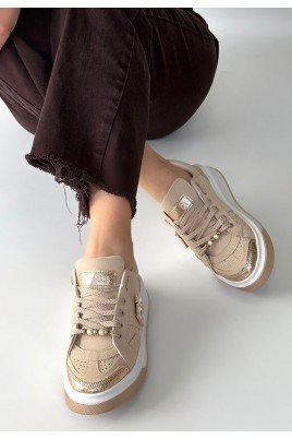 Ceans Bej Süet Bağcıklı Spor Ayakkabı