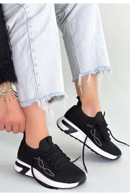 Kadın Sneaker Siyah Triko Bağcıklı Günlük Spor Ayakkabı