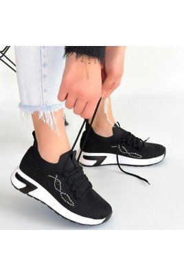 Kadın Sneaker Siyah Triko Bağcıklı Günlük Spor Ayakkabı