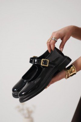 Kadın Oxford Ayakkabı Siyah Rugan Loafer Tarz Günlük Şık