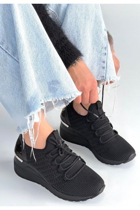 Kadın Sneaker Siyah Triko Bağcıklı Günlük Spor Ayakkabı