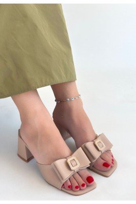 Kadın Topuklu Terlik Nude Cilt Şık Ev & Dış Mekan Günlük