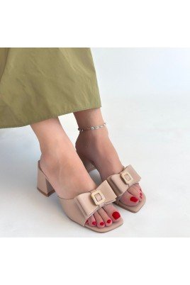 Kadın Topuklu Terlik Nude Cilt Şık Ev & Dış Mekan Günlük