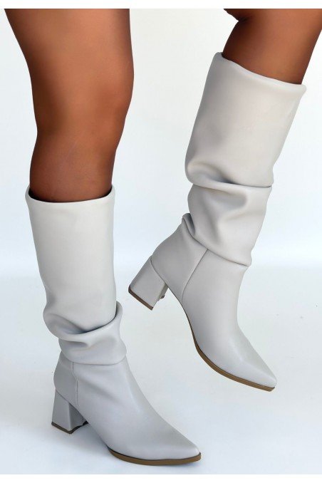 Pitay Bej Cilt Topuklu Çizme